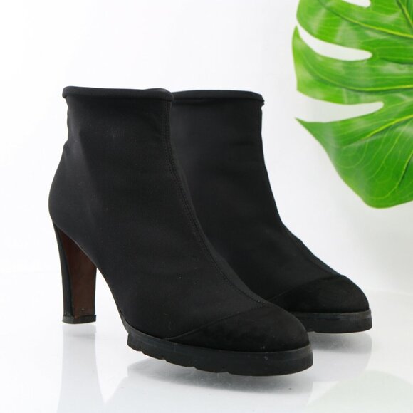 Walter Steiger Womens Boot Size 39 8 Black Neoprene Chunky Lug Sole Block Heel - Picture 2 of 12